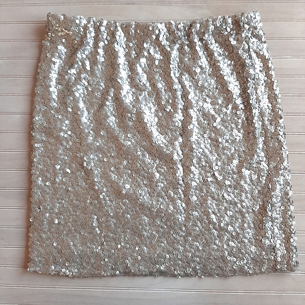 New York & Company Classy Stretch Champagne Sequin Mini Fitted Pencil Skirt